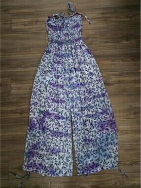 Hippie blue butterfly wide leg jumpsuit romper